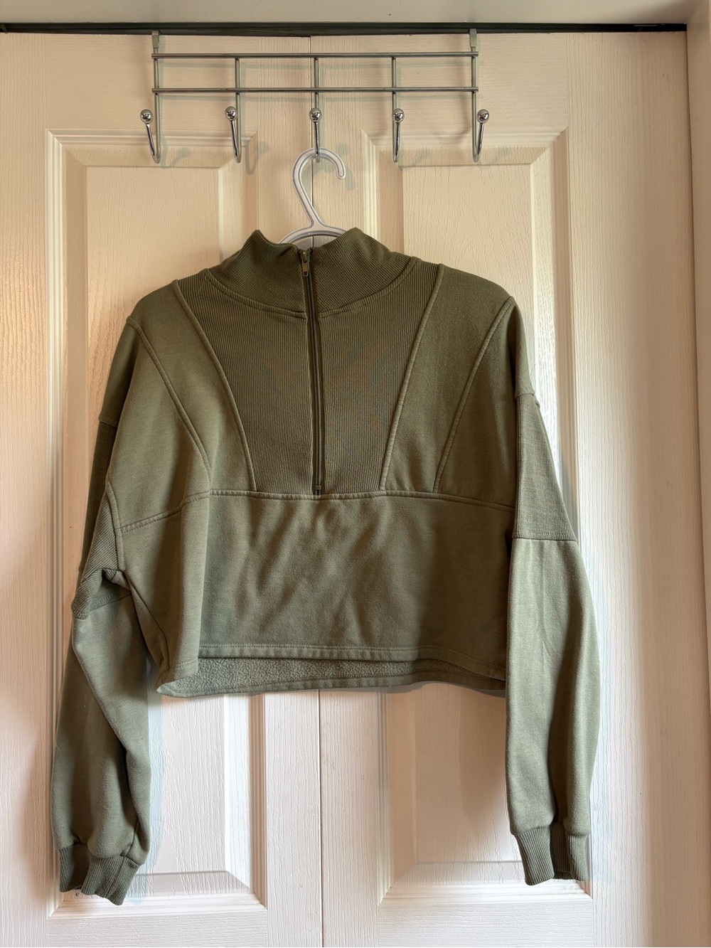 Cropped Olive Half-Zip Pullover